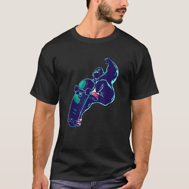 Gorilla Skate Funny Skateboard Gift T-Shirt (Front)