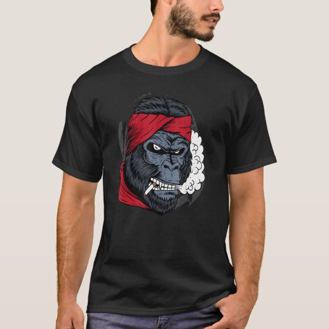 Gorilla Smoking A Cigar Cool Powerful Animal Art T-Shirt (Front)