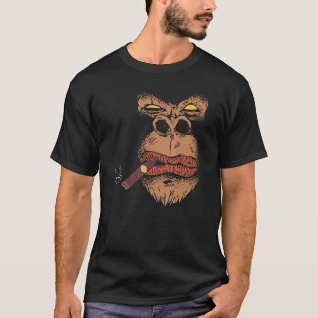 Gorilla Smoking Cigar - Funny Cigar Smoker T-Shirt (Front)