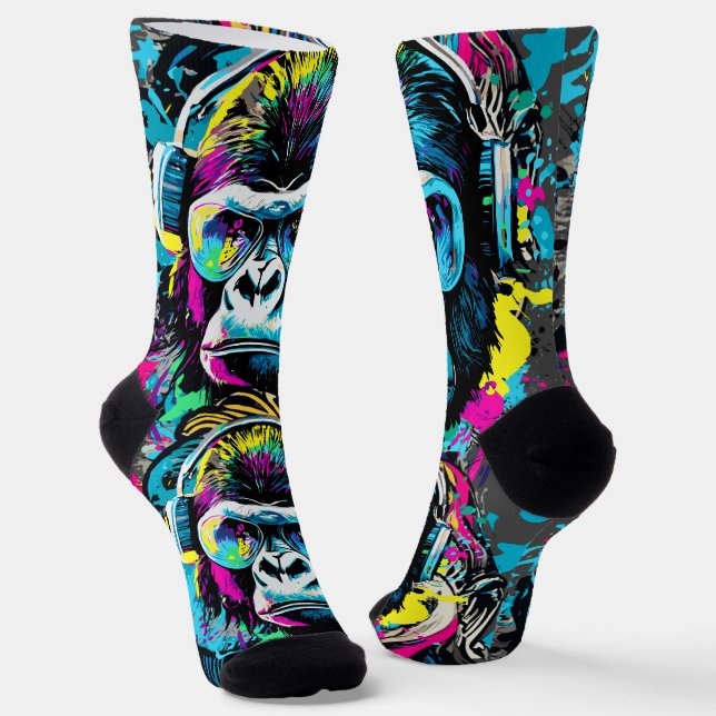 Gorilla Socks - Gorilla with Sunglasses Colourful  (Angled)