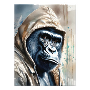 Gorilla Splatter Art Watercolor Portrait Pose Photo Print