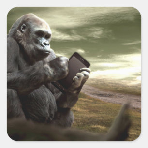Gorilla Takes to the Tablet Square Sticker