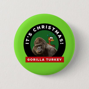 Gorilla Turkey Christmas Pun 6 Cm Round Badge