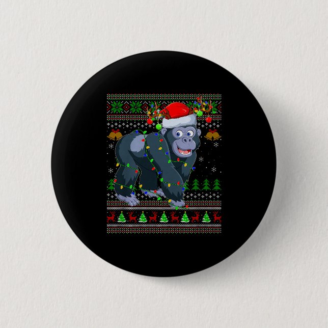 Gorilla Ugly Christmas Sweaters Holiday Santa Cute 6 Cm Round Badge (Front)