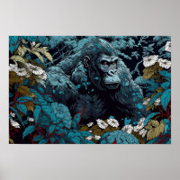 Gorilla Wall Poster, Art Illustration 