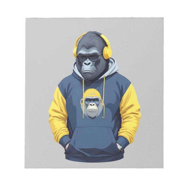 Gorilla Wearing Hoodie Funny Cool Animal Character Notepad (Front)