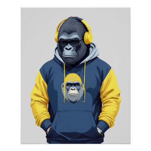 Gorilla Wearing Hoodie Funny Cool Animal Character Poster