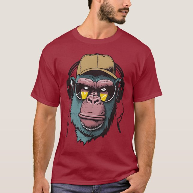 gorilla wearing sunglasses, headphones T-Shirt (Front)