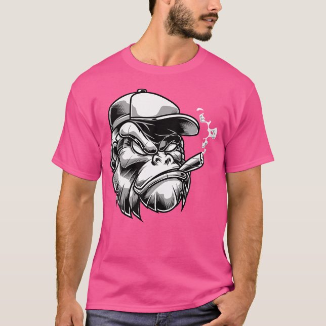 Gorilla With Cigar Silver Back Monkey T-Shirt (Front)