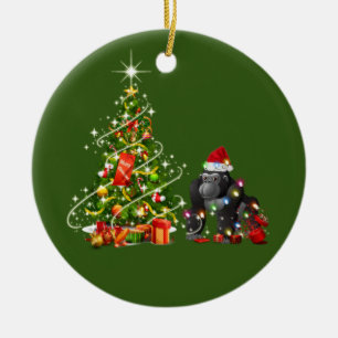 Gorilla With Hat LIGHTS Christmas Ceramic Tree Decoration