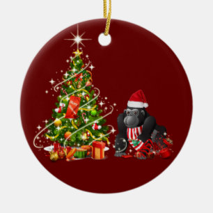 Gorilla With Hat Scafts  Christmas Ceramic Tree Decoration