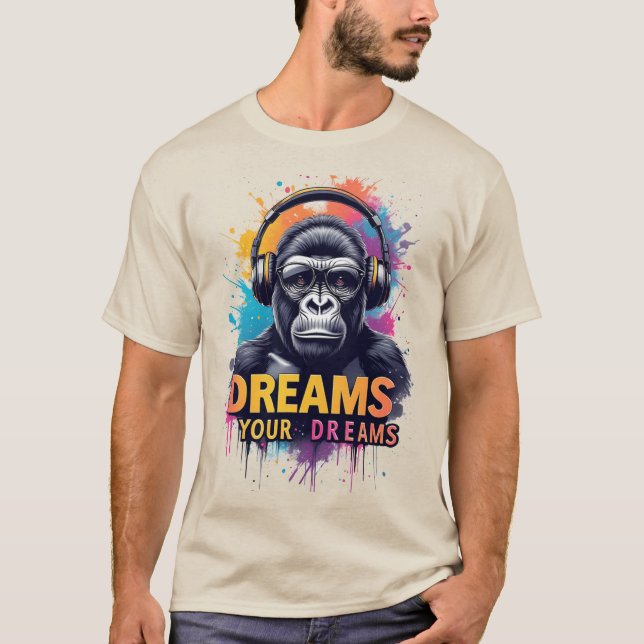 Gorilla With Headphones T-Shirt (Front)