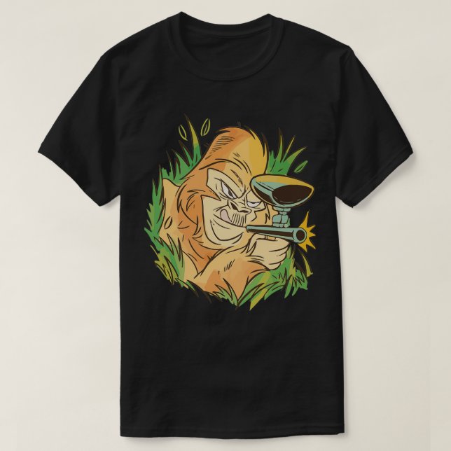 Gorilla With Paintball Gun Funny Animal T-Shirt (Design Front)