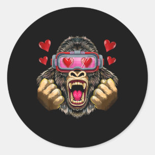 Gorilla With Vr Heart Gles Valentines Day Gorilla  Classic Round Sticker