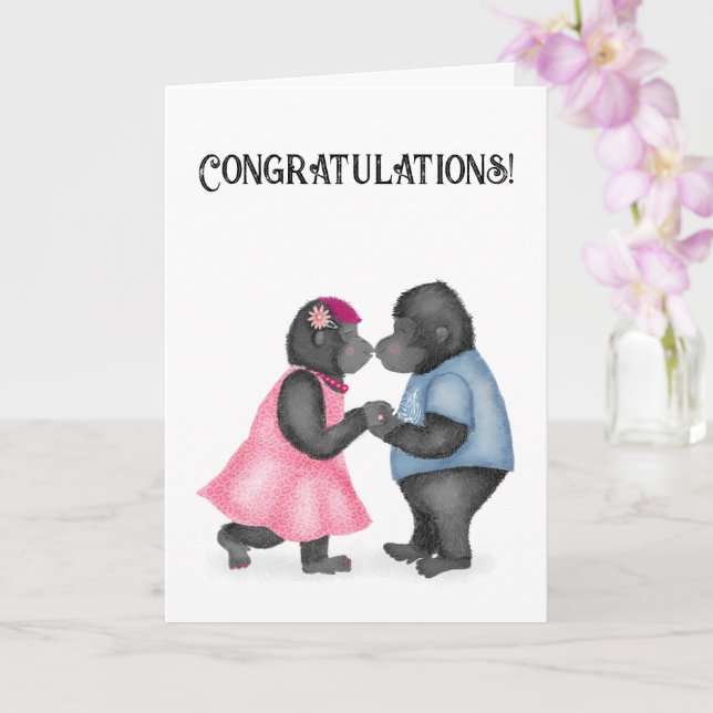 Gorillas in love engagement or wedding card (Orchid)