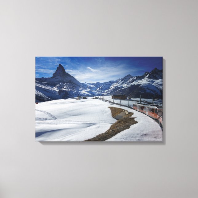 Gornergrat railway train and Matterhorn in Zermatt Canvas Print (Front)