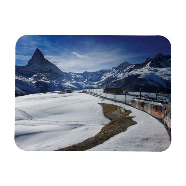 Gornergrat railway train and Matterhorn in Zermatt Magnet (Horizontal)