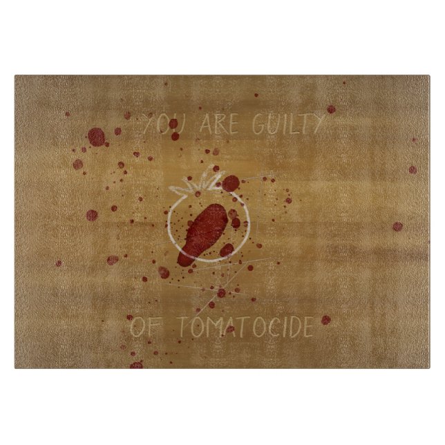 Gory Murdered Tomato Crime Scene Custom Text Cutting Board (Front)
