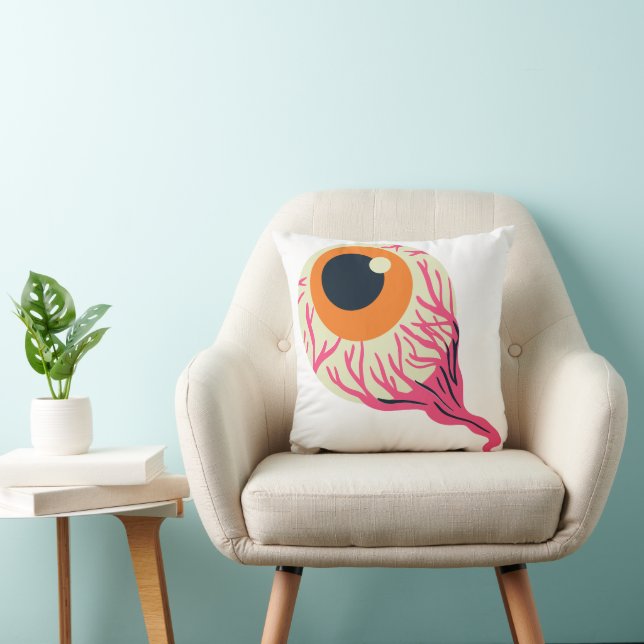 Gory Pink Orange Eyeball Veins Graphic Halloween Cushion (Chair)