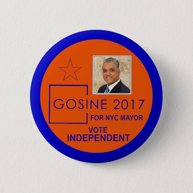 Gosine for New York Mayor 2017 6 Cm Round Badge (Front)