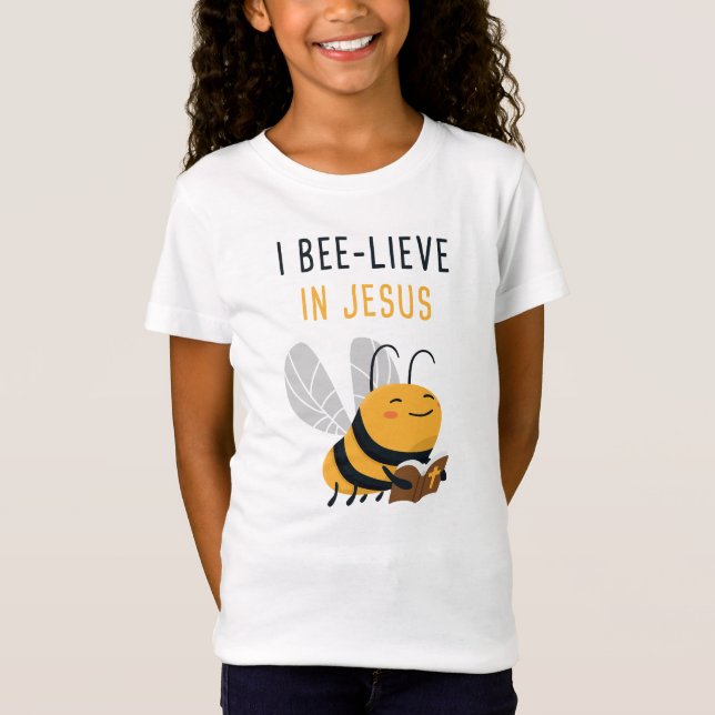 Gospel Kids Christian Faith Cute Bee: I Bee-lieve  T-Shirt (Front)