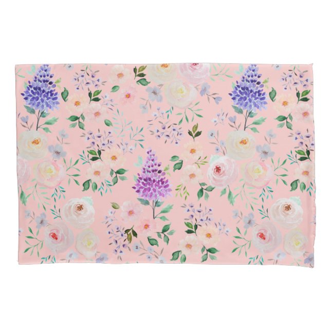 Gossamer Pink Watercolor Floral Pillowcase (Front)