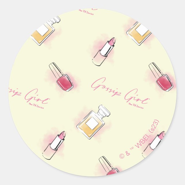 Gossip Girl Lipstick & Perfume Pattern Classic Round Sticker (Front)
