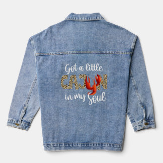 Got Little Cajun In My Soul Leopard Crawfish Boil  Denim Jacket