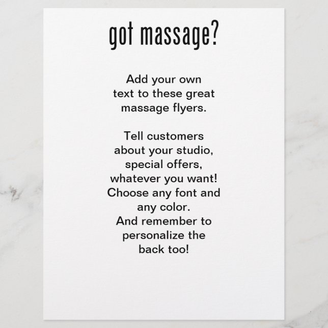 Got Massage? In Black Ink Flyer (Front)