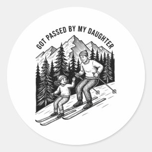 Got Ped By My Daughter Funny Skiing Dad Winter Spo Classic Round Sticker