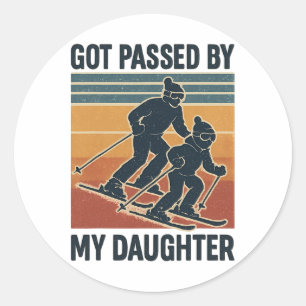 Got Ped By My Daughter Funny Skiing Retro Winter S Classic Round Sticker