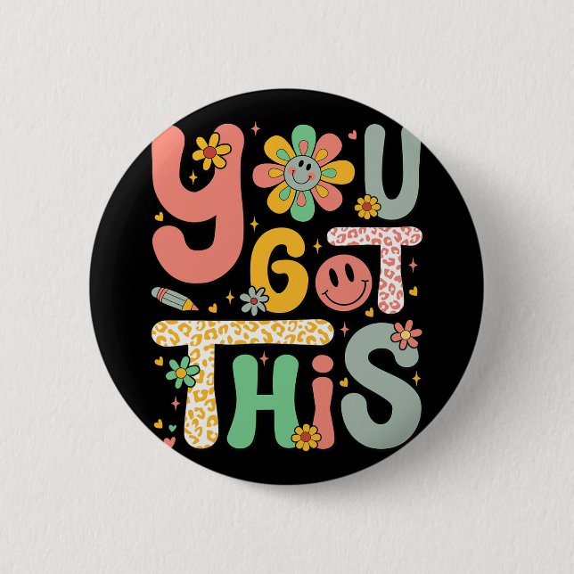 Got This Testing Day Groovy Motivational Teacher S 6 Cm Round Badge (Front)