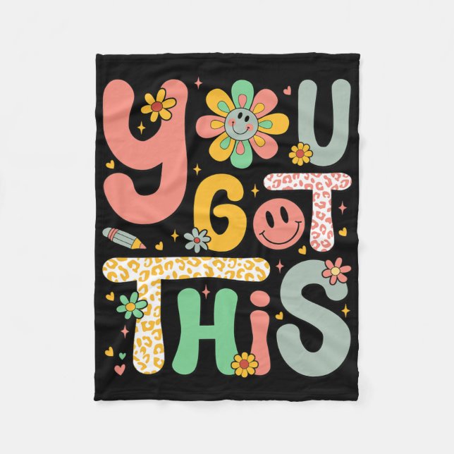 Got This Testing Day Groovy Motivational Teacher S Fleece Blanket (Front)