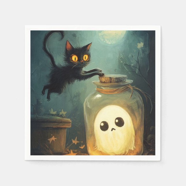 Got You - Halloween Cat and Ghost Napkin (Front)