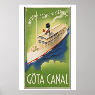 Göta Canal Sweden's Scenic Waterway Vintage Travel Poster