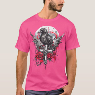 Goth Aesthetic Crow Raven Roses Cross And Moon T-Shirt