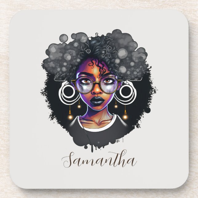Goth Afro Woman Coaster (Front)