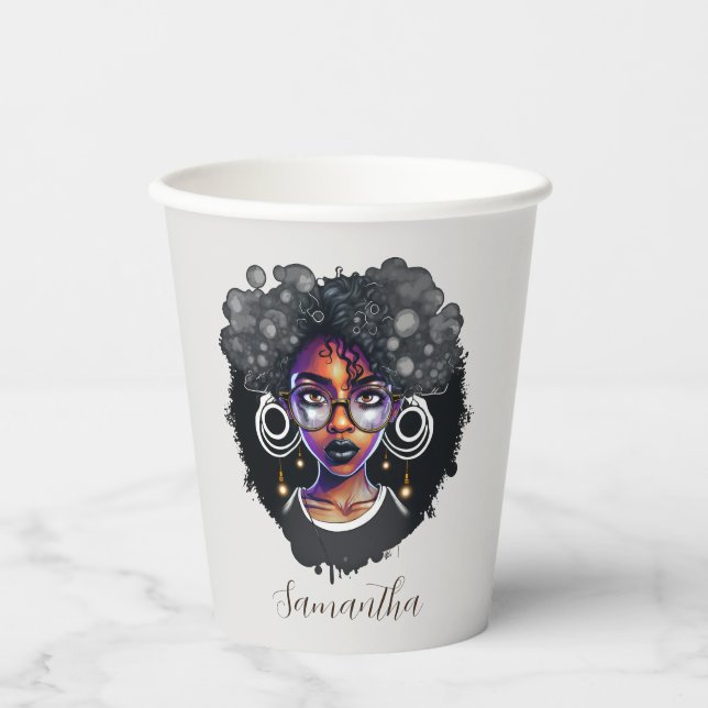 Goth Afro Woman Paper Cups (Front)