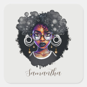 Goth Afro Woman Square Sticker