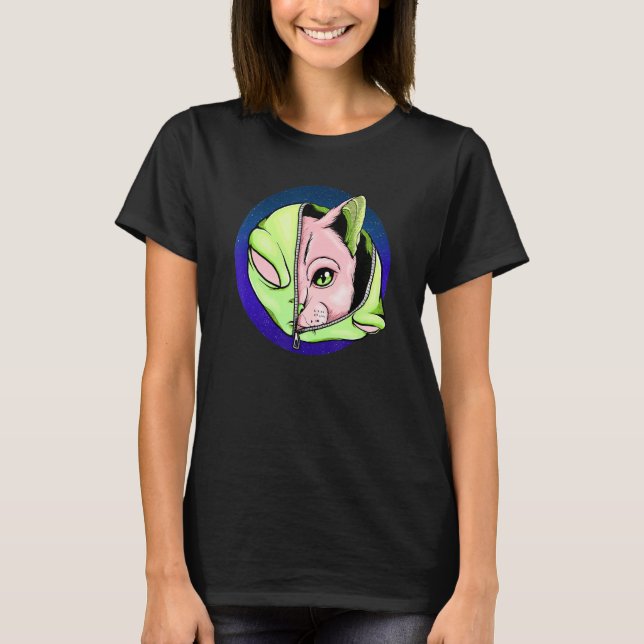 Goth Alien Cat Shapeshifter Vaporwave T-Shirt (Front)