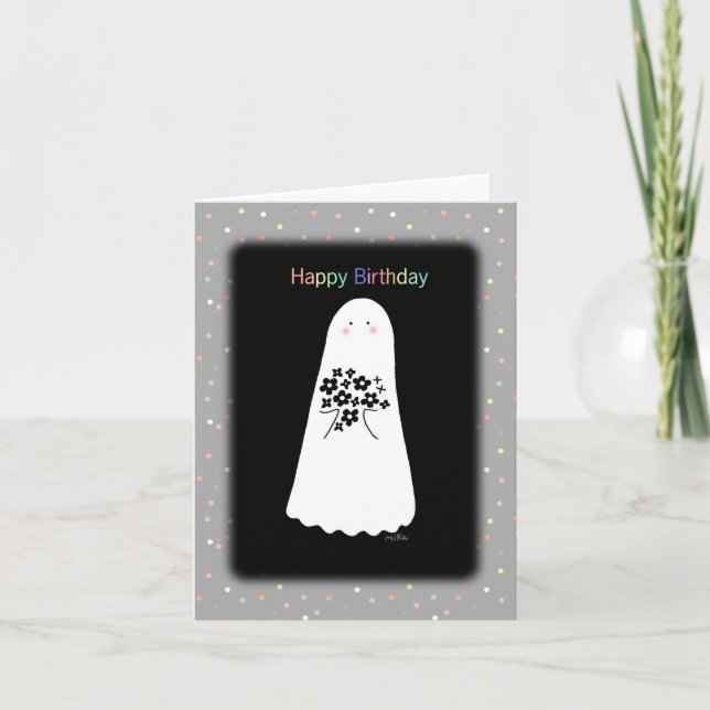 Goth Art Creepy Cute Kawaii Ghost Happy Birthday Card (Front)