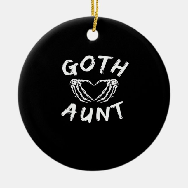 Goth Aunt Funny Emo Auntie Punk Cute Skeleton Hand Ceramic Tree Decoration (Front)
