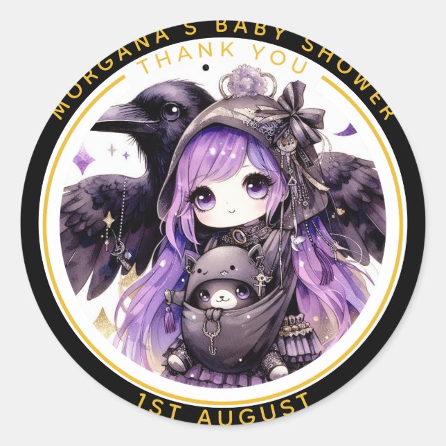 Goth Baby Girl Shower Delivered by Crow Thank You  Classic Round Sticker (Front)