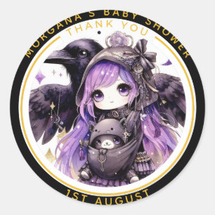 Goth Baby Girl Shower Delivered by Crow Thank You  Classic Round Sticker