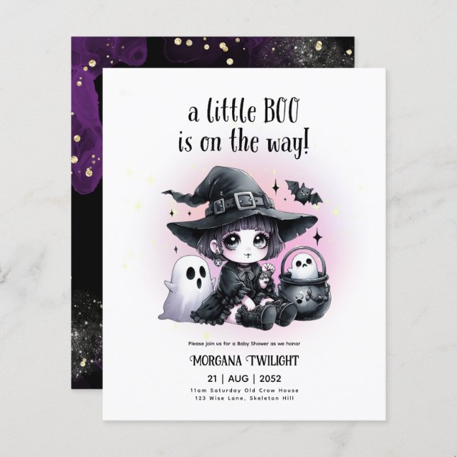 Goth Baby Girl Witch Little Boo on the Way (Front/Back)
