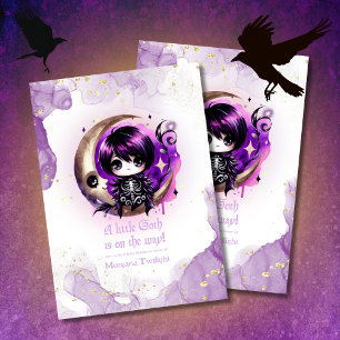 Goth Baby Shower Skeleton Crow Moonlight Invitation