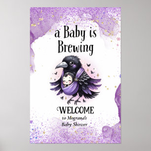Goth Baby Shower Welcome Sign Black Purple Crow