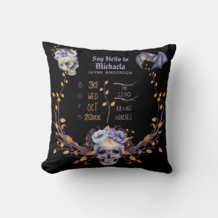 GOTH Baby Stats Skulls Purple Black Halloween Girl Cushion
