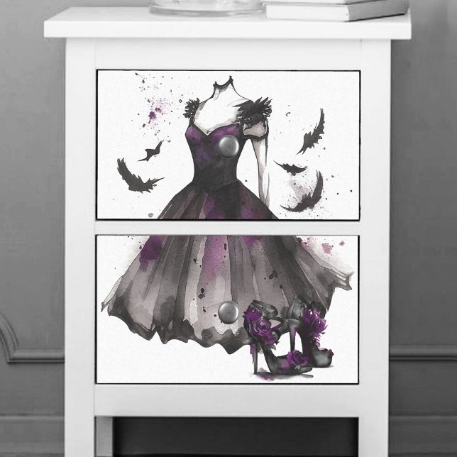 Goth Bat Fashion | Purple Grey Dress High Heels Tissue Paper (Creator Uploaded)