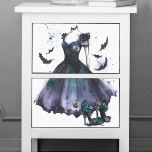 Goth Bat Fashion   Teal Purple Dress High Heels Tissue Paper